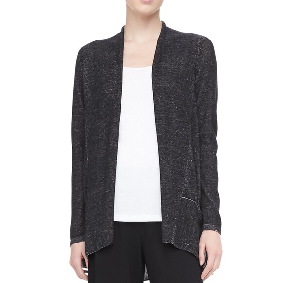 Eileen Fisher - sz XL - Plaited Organic Cotton Tencel Angle Cardigan, Charcoal - Picture 2 of 9